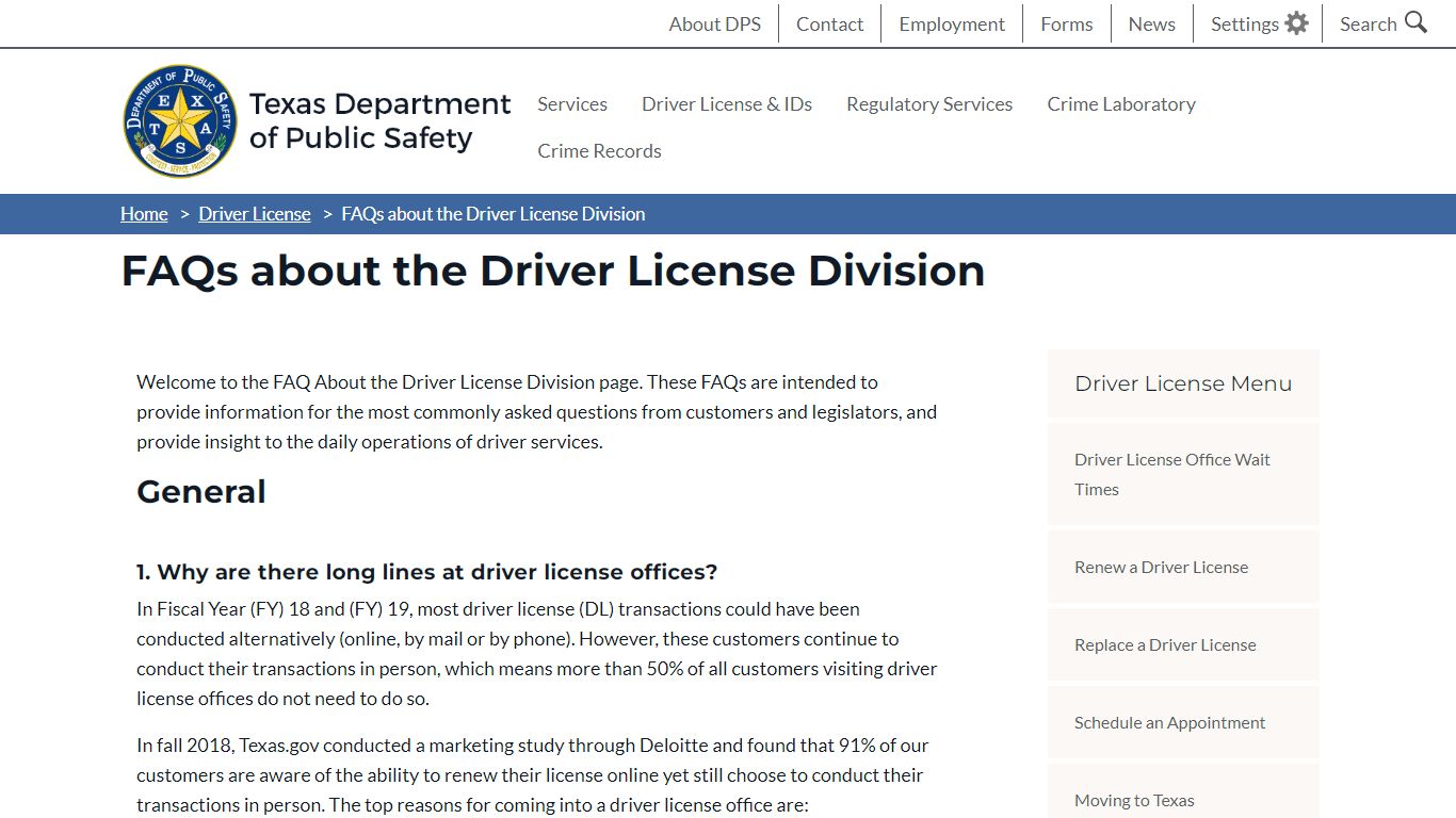FAQs about the Driver License Division - Texas Department of Public Safety